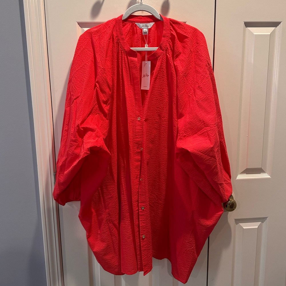 NEW Lilly Pulitzer Red Seersucker material  Andrae Coverup!